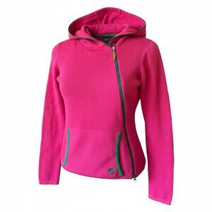 TWIK - Neon Pink sweater asymmetric fitted hoodie with front pocket - medium